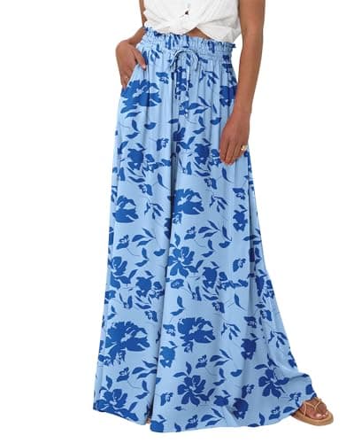 BTFBM Women's Summer Floral Wide Leg Palazzo Pants with Pocket
