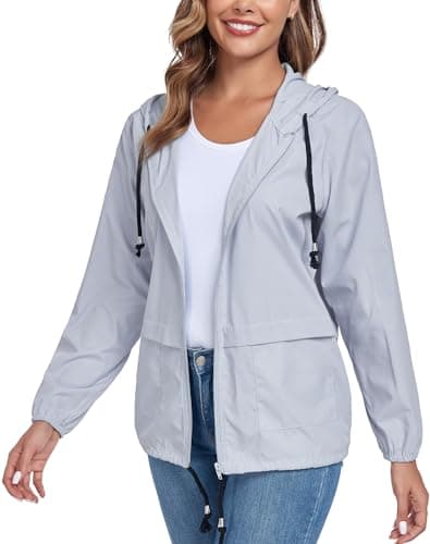 JTANIB Women's Waterproof Windproof Hooded Raincoat with Back Zipper S-XXL