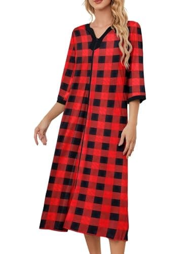 PITINAN Zip up Robes for Women Long Lounge Dress House Coat S-3XL