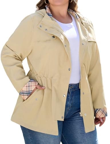 Bloggerlove Women's Plus Size Hooded Outdoor Raincoat Waterproof Trench Coat