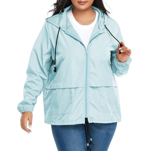 American Trends Women's Plus Size Packable Hooded Raincoat Jacket