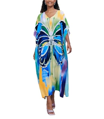 IMAGEKOPE Plus Size Vneck Batwing Dress for Women Bathing Suit Cover up Moroccan Caftan Dresses