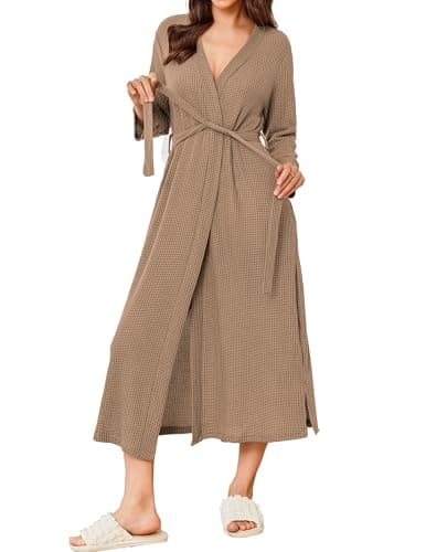 Refined title: Ekouaer Women's Waffle Knit Long Bathrobe