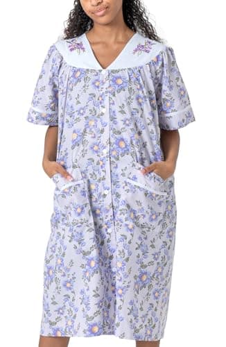 YafeMarte Women's Floral Embroidery Housecoat with Front Pockets