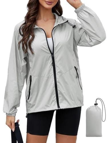 CRIPOM Women's Lightweight Waterproof Rain Jacket with Hood and Pocket S-XXL