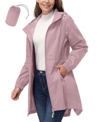 Women's 33,000ft Waterproof Long Rain Coat with Hood Windbreaker