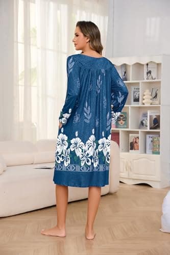 VTUOFC Women's Long Sleeve Nightgowns with Pockets Floral Print