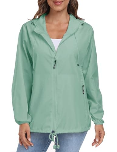 DULEMOT Lightweight Women's Waterproof Hooded Rain Jacket Outdoor Windbreaker