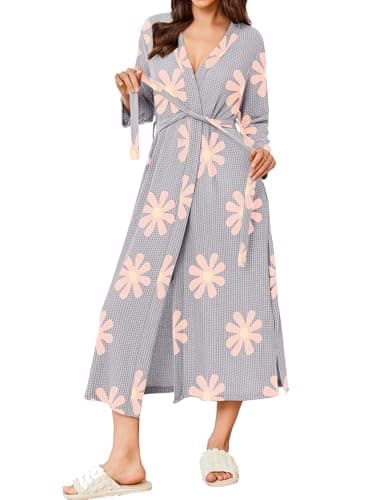 Refined title: Ekouaer Women's Waffle Knit Long Bathrobe