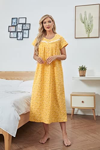 IZZY + TOBY Women's Soft Cotton Nightgowns Long Sleeve Pajamas