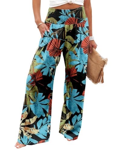 Angerella Women's High Waist Elastic Palazzo Pants with Pockets
