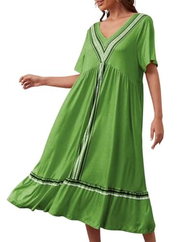 CRIPOM Women's Pocketed V-neck Nightgown with Floral Print S-3XL