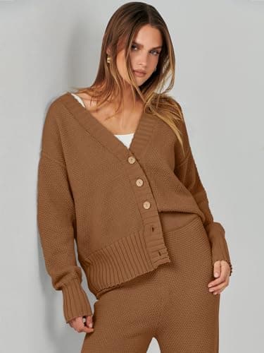 ANRABESS Women's 2-Piece Ribbed Knit Lounge Set
