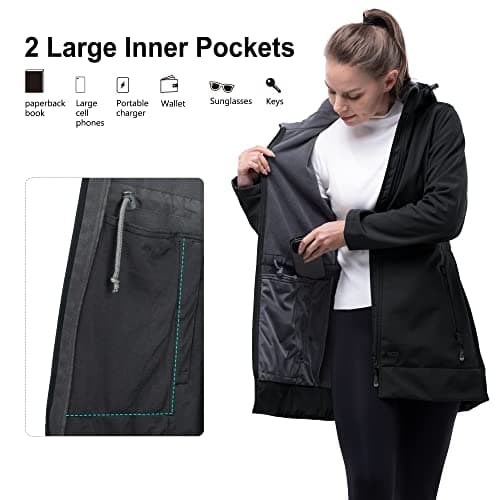 Women's 33,000ft Waterproof Softshell Long Rain Jacket With Hood Fleece Lined