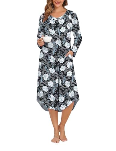 YOZLY Soft V-Neck Short Sleeve Nightgowns for Women with Pockets
