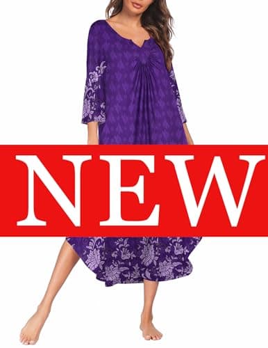 Ekouaer Plus Size 3/4 Sleeves Maxi Nightgown for Women