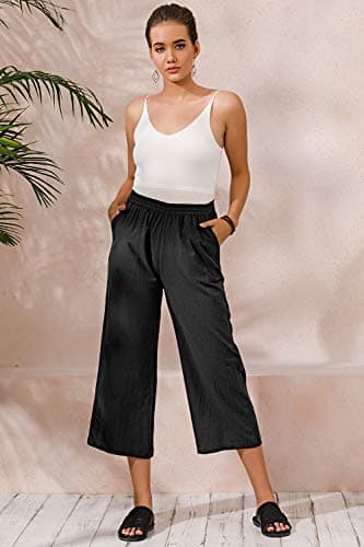 Sure, here's a refined and simplified version of the title:

ECUPPER Women's Loose Elastic Waist Cotton Cropped Wide Leg Pants
