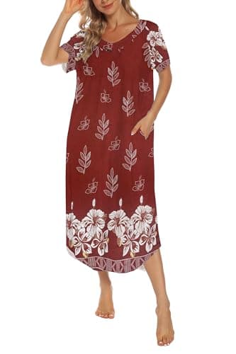 YOZLY Soft V-Neck Short Sleeve Nightgowns for Women with Pockets