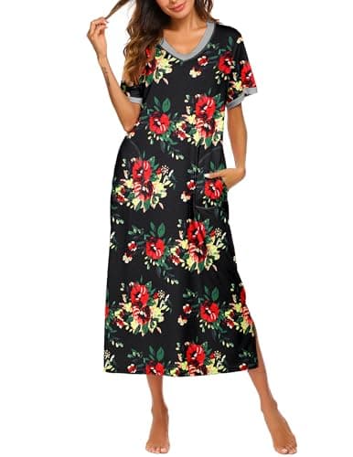 Ekouaer Women's Full-Length Short Sleeve Nightgown