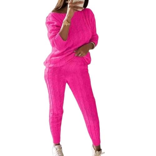 Wankang Women's Fall Cable Knit Set Plus Size Tracksuit Loungewear