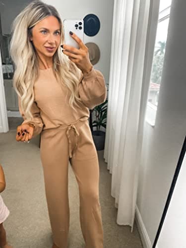 Ekouaer Women's Cozy Long Sleeve Knit Lounge Set
