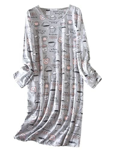 Inadays 3 Pack Women's Cotton Nightgowns Long Sleeves Fun Print Sleepwear