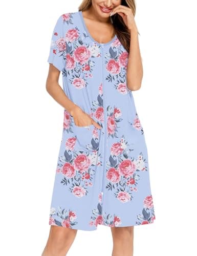 SWOMOG Women's Zip Up Lightweight Bathrobe with Pockets