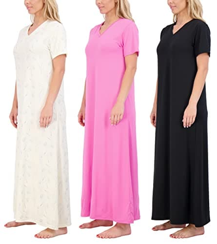 Real Essentials 3 Pack Women's Plus Size Soft Maxi Nightshirt