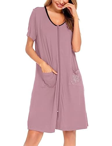 SWOMOG Women's Zip Up Lightweight Bathrobe with Pockets