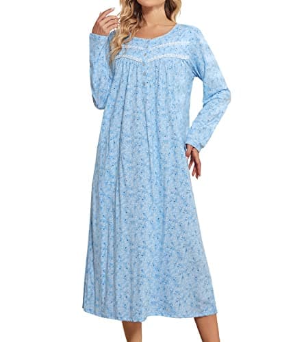 Long Sleeve Cotton Nightgowns for Women