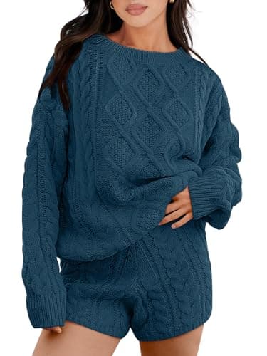 ANRABESS Women Spring Cable Knit Oversized Sweater & Matching Short Pants Sets