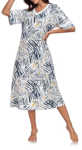 Vslarh Women's Soft V-Neck Knit Nightgown with Pockets S-XXL
