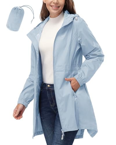 Women's 33,000ft Waterproof Long Rain Coat with Hood Windbreaker