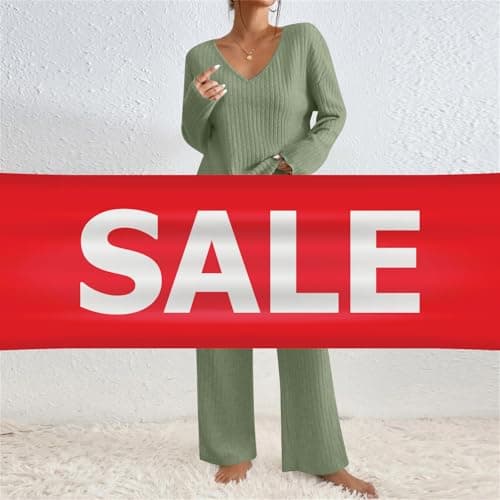 TIGENA Women's Ribbed Long Sleeve Sweater & Wide Leg Pants Lounge Set