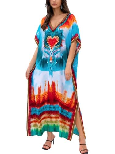 IMAGEKOPE Plus Size Vneck Batwing Dress for Women Bathing Suit Cover up Moroccan Caftan Dresses