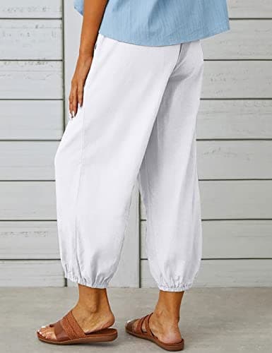 Wanzetaly Summer Cotton Linen Cropped Pants for Women