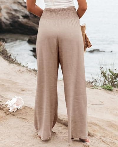 PrinStory Women's High-Waisted Summer Palazzo Pants Wide Leg Cotton Linen