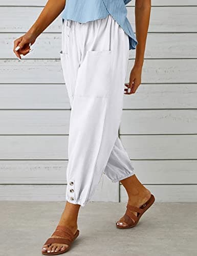 Wanzetaly Summer Cotton Linen Cropped Pants for Women
