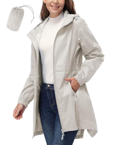 Women's 33,000ft Waterproof Long Rain Coat with Hood Windbreaker