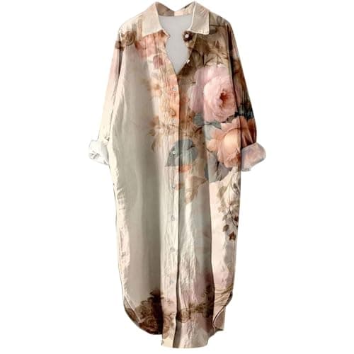 Women's Button Down Long Sleeve House Dress with Pockets - 2024 Fall Collection