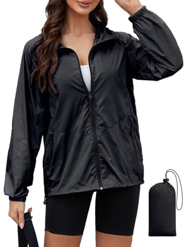 CRIPOM Women's Lightweight Waterproof Rain Jacket with Hood and Pocket S-XXL