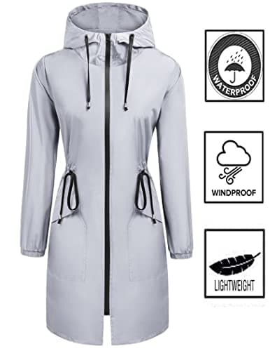 ELESOL Women's Waterproof Long Hooded Raincoat Light & Travel Trench Coat S-3XL