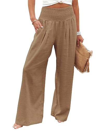 Angerella Women's High Waist Elastic Palazzo Pants with Pockets