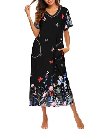 Ekouaer Women's Full-Length Short Sleeve Nightgown