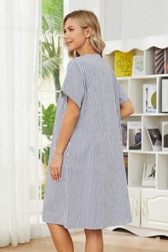 YOZLY Women's Cotton Duster Robe Short Sleeve Button Down Nightgown