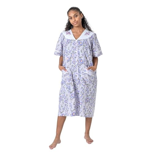 YafeMarte Women's Floral Embroidery Housecoat with Front Pockets