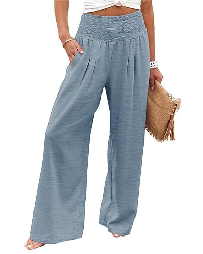 Angerella Women's High Waist Elastic Palazzo Pants with Pockets