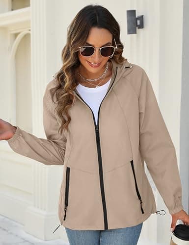 Women's Avoogue Waterproof Rain Jacket with Hood and Pockets S-3XL