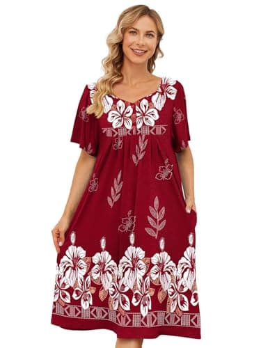 Womens House Dresses with Pockets - Moo Moo Nightgown Short Sleeve Mumu Dress Lounge Dress S-3XL