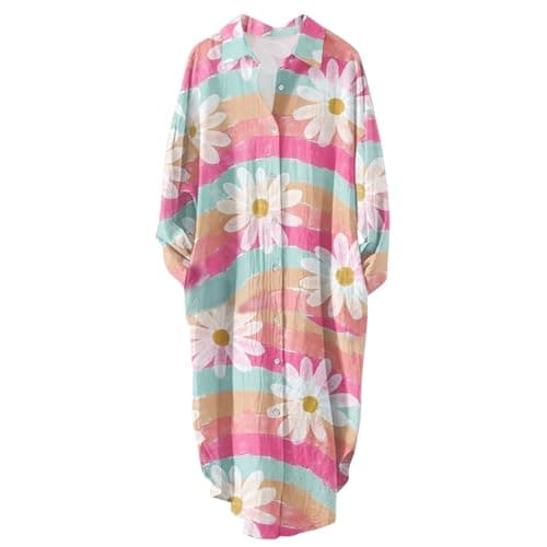 Women's Button Down Long Sleeve House Dress with Pockets - 2024 Fall Collection